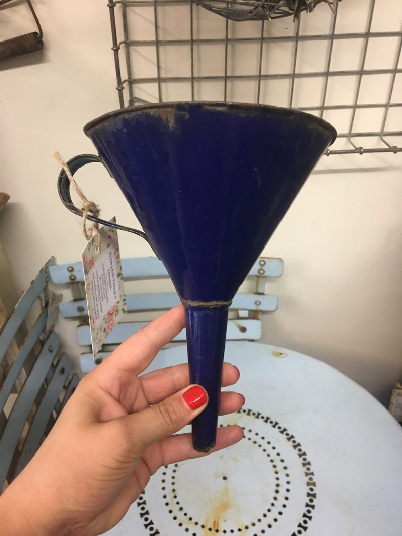 Vintage Blue Enamel Funnel With Handle Etsy