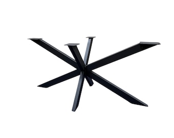 Dining Table Steel Base Spider X Design, Heavy Duty Table Legs, Base For Wood Table Tops, Black Powder Coated Handmade Custom Made Legs