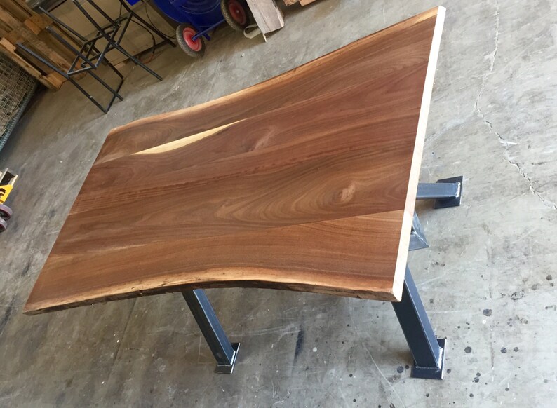 Dining Table Reclaimed Black Walnut Table Top With Steel Etsy