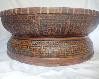 Large 31.5-Inch Chinese Handwoven Rattan Tea Basket Circa 1890
