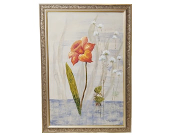 R. Wilcox Vintage Floral Still Life Oil Painting 36"x24"
