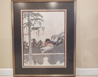 Gene Murray Mallard Duck Lithograph: Vintage Framed Limited Edition Print