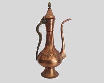 Antique 20" Egyptian Copper Ewer Pitcher Hand Crafted and Engraved in Egypt