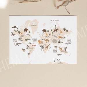 ANIMAL WORLD MAP druckbare | Digitaler Download | Tier-Karte | Kindergarten-Wand-Kunst | Klassenzimmer-Wand-Kunst | Homeschooling | Homeschool | Bildung