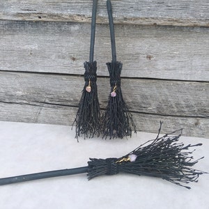 Black witch broom, Small Amethyst Charms Witches besom, 14"-15" birch broomstick