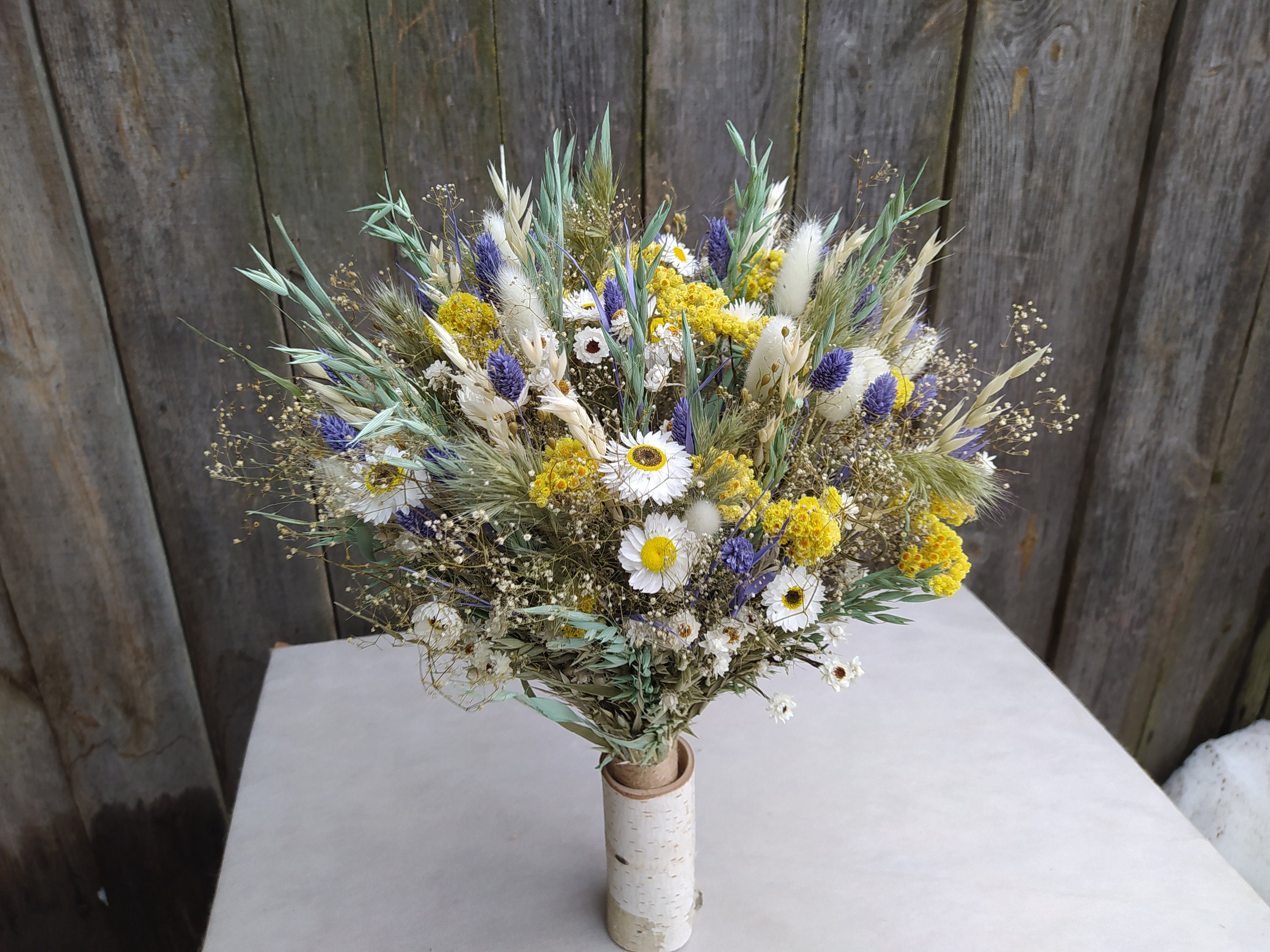 White Daisies Dried flower bouquet Purple Yellow Dried Flower Etsy