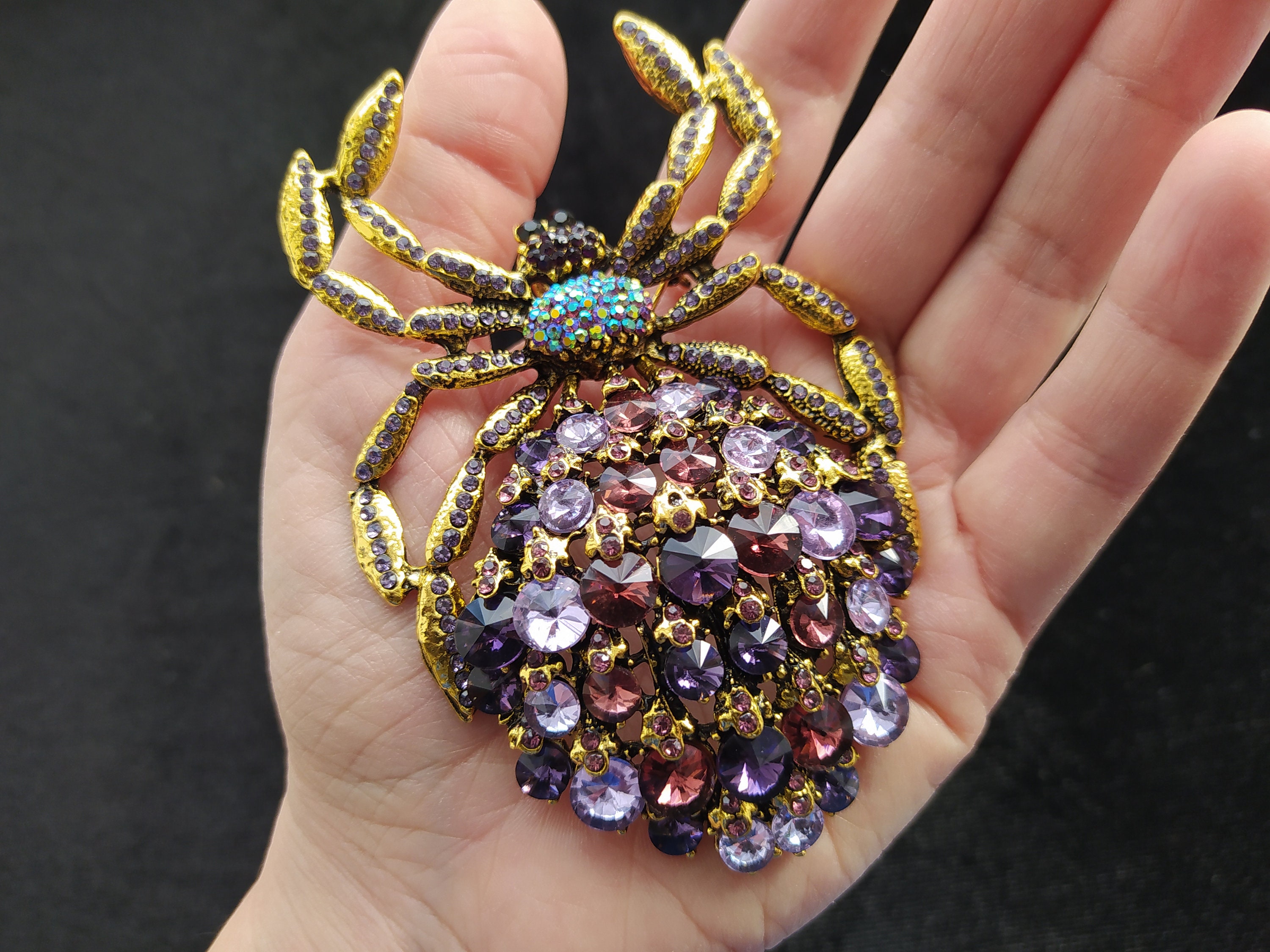 Spider Brooch Pin Vintage Multi-Colored Rhinestones – World of