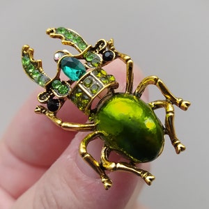 Green Beetle Brooch, Enamel Bug Brooch, Green Stag Beetle, Bug brooch pin,  aesthetic,  jewelry present