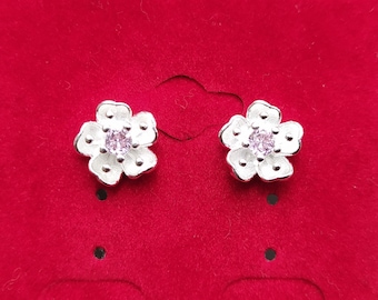 White Blossom Earrings, Cherry Blossom Studs, Sakura Small Stud Earrings, Flower Earrings