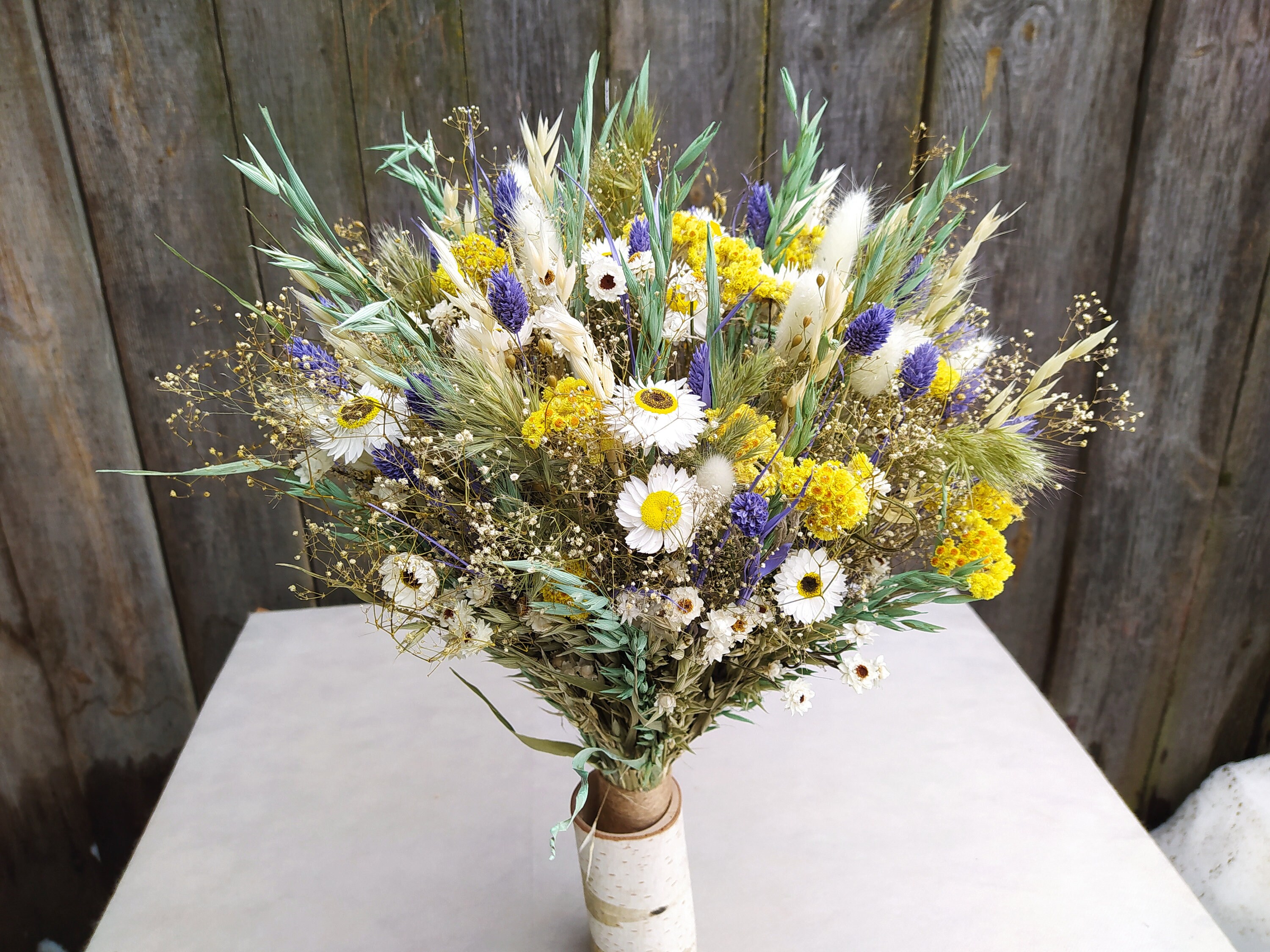 White Daisies Dried flower bouquet Purple Yellow Dried Flower Etsy