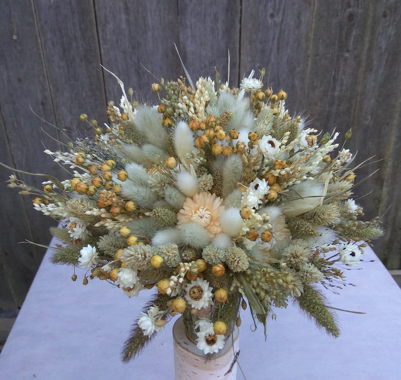 Dried flower bouquet bunny tails bouquet ivory color | Etsy