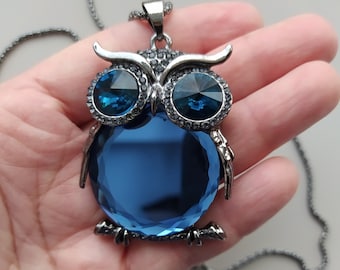 Owl Necklace, Gorgeous Owl Pendant, Witchy Necklace, Dark Blue Owl Jewelry