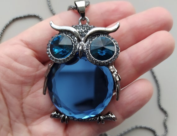 Owl Necklace Gorgeous Owl Pendant Witchy Necklace Dark Blue Owl Jewelry