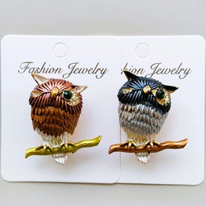 Owl Brooch, Cute Owl Brooch, Bird brooch pin, Rhinestone owl broach, Brown Gray Owl Brooch, elegant