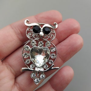 Clear Crystal Bird brooch pin, Elegant Owl  Broach, Witchy decor aesthetic