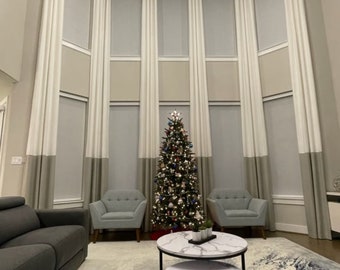 Extra long curtain for high ceiling custom made block color wide drape grommet top length from 9 to 20ft 2 story living room Free Swatch