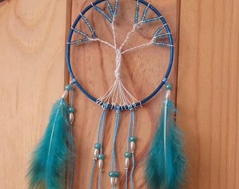 ATTRAPE-REVES DREAMCATCHER arbre de vie bleu blanc