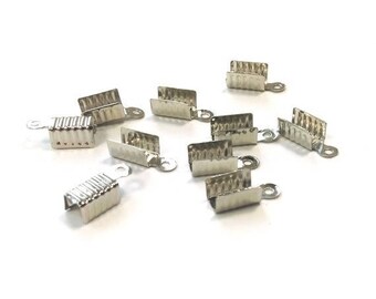 X 10 FERMOIRS A ECRASER METAL ARGENTE 6X3 mm