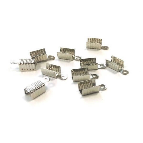 X 10 FERMOIRS A ECRASER METAL ARGENTE 6X3 mm