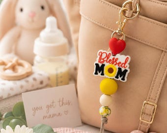 New Mom Keychain Charm/Blessed Mom Dipper Bag Charm Keychain /Silicone Beaded Keyring