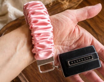 Satin Scratchie Wristlet Keychain Gift Idea for Mother Birthday/Hand Free Customized Silky Fabric Key Band
