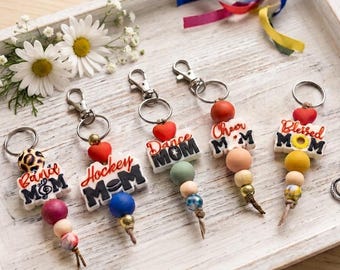 Personalized Sports Keychain /Beaded Activity Keyring with Hokey ,Cheer, Band /Custom Gift for Sports Mom