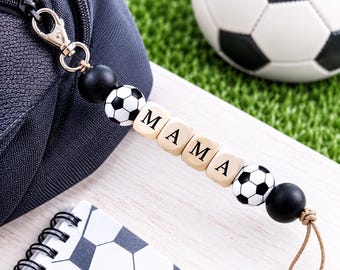 Personalized Soccer Keychain / Silicone Beads Name Keyring /Back to School Gift for Kids, Coaches and Educators