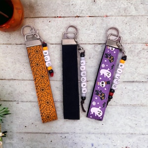 Ghosts Halloween Keychain with Beaded Witches Charms /Handmade Key Strap Holder Gift for Teacher or Back to School/Personalized Spooky Gift