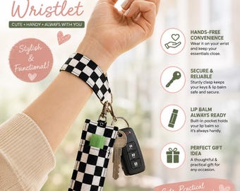 Checkerboard Key Fob Wristlet: Gingham Keychain Key Holder /Small Back to School Gift for Teens