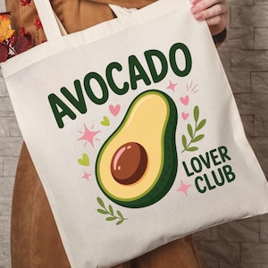 Avocado Lover Club Tote Bag,Funny Shopping Bag, Cute Gift for Avocado Lovers, Reusable Grocery Bag, Trendy Vegetable Tote