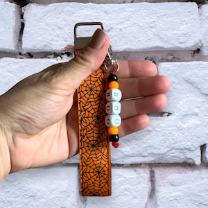 Spider Web Halloween Keychain: Beaded Boo Charms, Handmade Key Fob