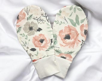 Manoplas de algodón orgánico para el eccema: protección facial calmante con estampado floral.