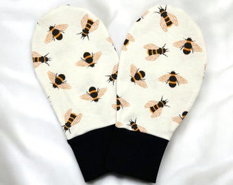 Manoplas de algodón orgánico Bumble Bee: Alivio del eccema, hidratación nocturna.