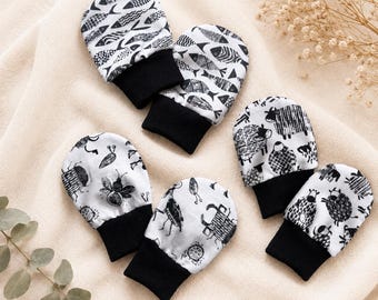 Manoplas antiarañazos para bebés de algodón orgánico, de alto contraste, ideales como regalo para baby shower.