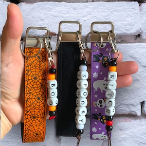 Halloween Beaded Witch Keychain: Handmade Cotton Wristlet Key Fob