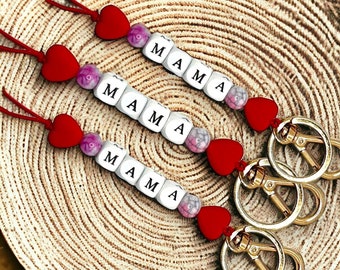 Customizable Gift Idea for Mom/Mom Love Themed Silicone Beaded Keychain Gift/New Mom Car Keychain/Backpack Charm/Heart Key Holder  Charm