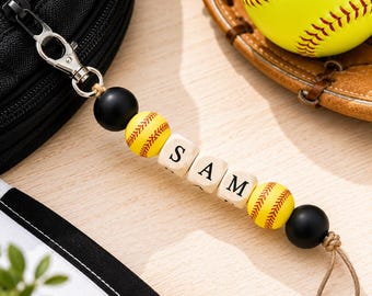 Personalized Soft Ball Keychain / Beaded Name Keyring /Custom Gift for Dad, Mom ,Coaches/ Kids Backpack Decor