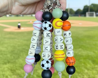 Personalized/Beaded Teams Player Number Keyring with Baseball, Soccer, Basketball /Custom Sport Gift for Dad , Coaches, Moms, Teachers,