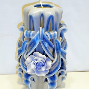 Rose candle Anniversary gifts Handmade gift candle Hand Carved candles Unusual gifts Wedding Blue rose candle 5 inch/ 12cm image 2
