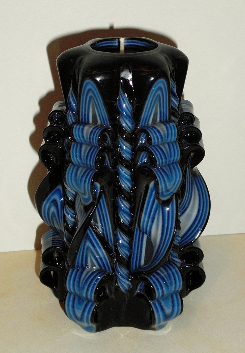 Black Blue candle Unique handmade gift candle Hand Carved candles 5 inch/ 12cm image 2