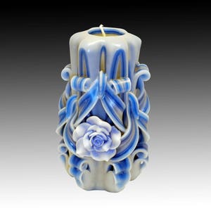 Rose candle Anniversary gifts Handmade gift candle Hand Carved candles Unusual gifts Wedding Blue rose candle 5 inch/ 12cm image 1