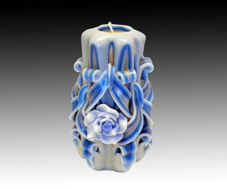 Rose candle Anniversary gifts Handmade gift candle Hand Carved candles Unusual gifts Wedding Blue rose candle 5 inch/ 12cm image 1