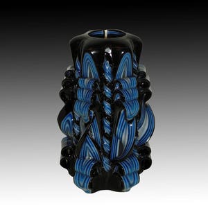 Black Blue candle Unique handmade gift candle Hand Carved candles 5 inch/ 12cm image 1