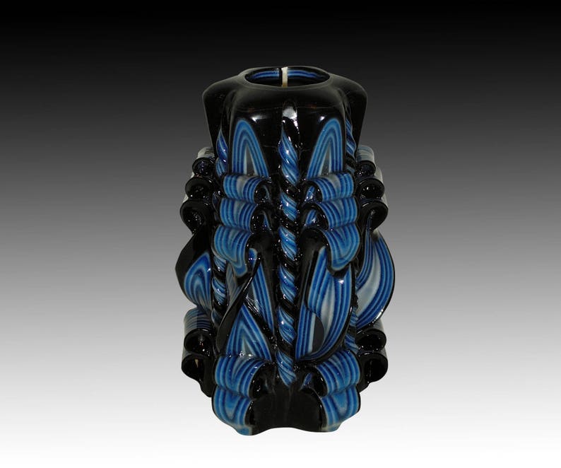 Black Blue candle Unique handmade gift candle Hand Carved candles 5 inch/ 12cm image 1