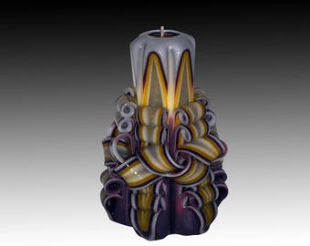 Christmas gift candle, Unique handmade gift candle, Hand Carved candles, Purple candle, 5 inch/ 12cm