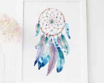 watercolor dreamcatcher dream catcher art dreamcatcher print etsy