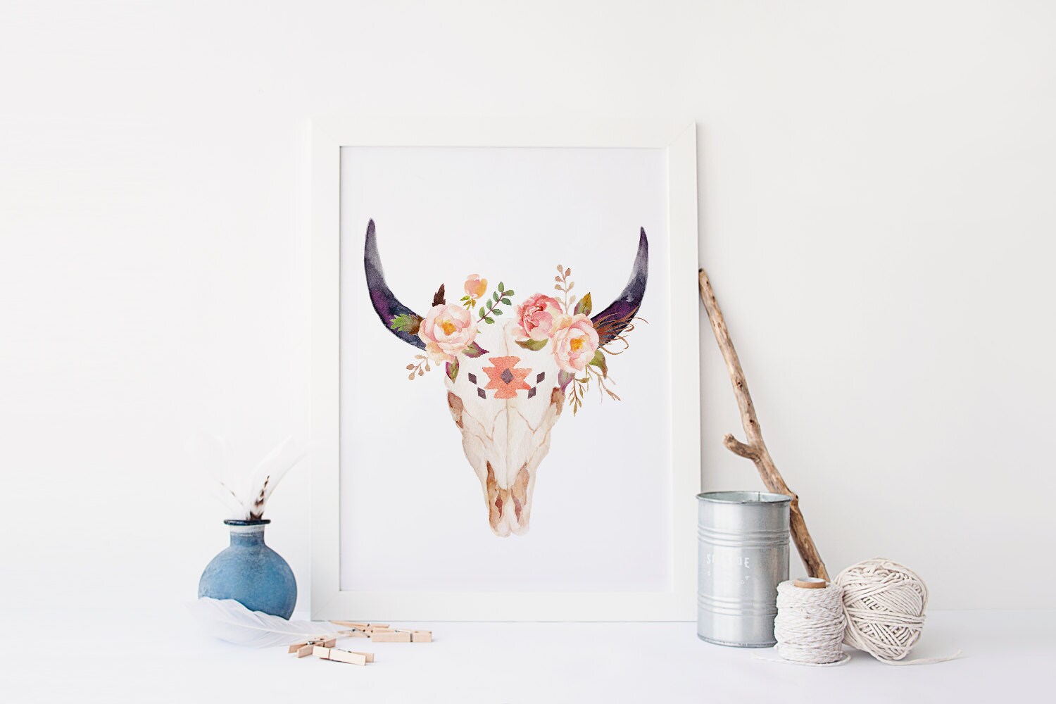 Printable art bull head print cow skull wall art tribal Etsy