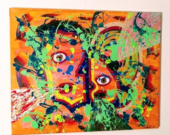 TODD WICHERT: "Shizo Face" - XXL contemporary, modern art painting - size 1.00 x 0.80 m - acrylic + neon colors on canvas