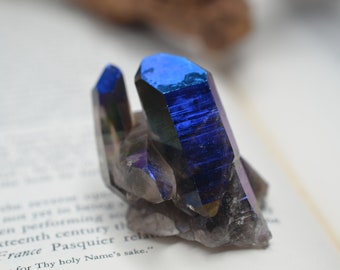 Unique titanium aura smokey Quartz cluster, smoky quartz