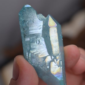 Double Terminated Aqua aura Quartz cluster point